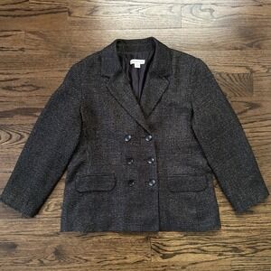 Coldwater Creek Blazer Tweed Double Breasted Career Jacket Black‎ Tan Size 14